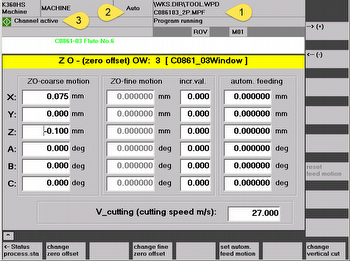 Screenshot of an operator panel of a machine that currently produces