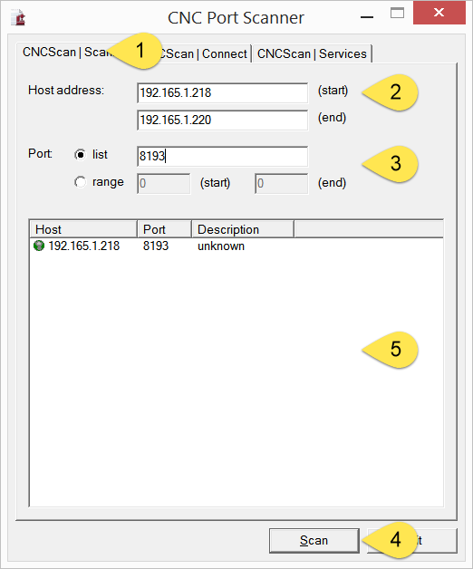 Usage of CNC Port Scanner