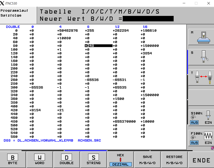 Heidenhain TNC PLC DWORD Table