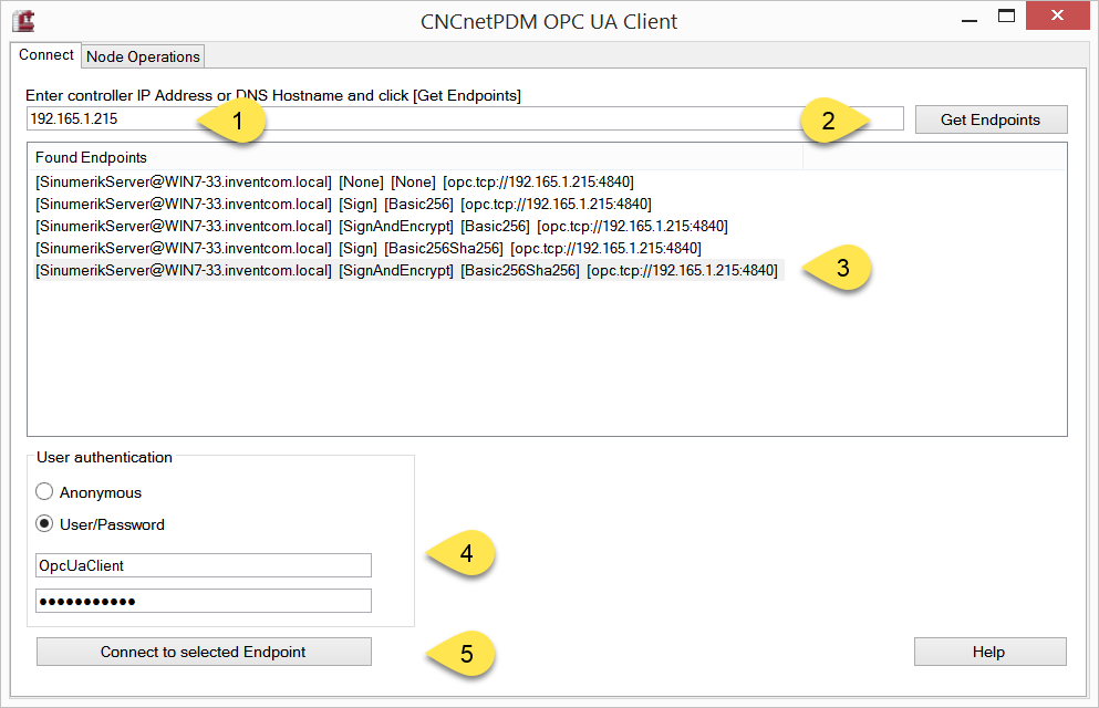 Connect to OPC UA server