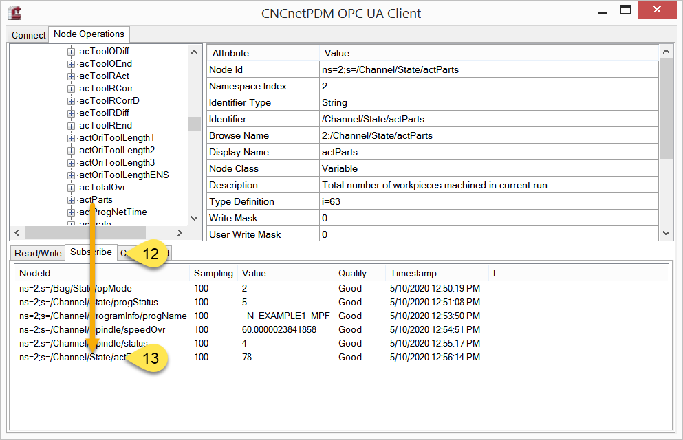 Monitoring of multiple OPC UA nodes