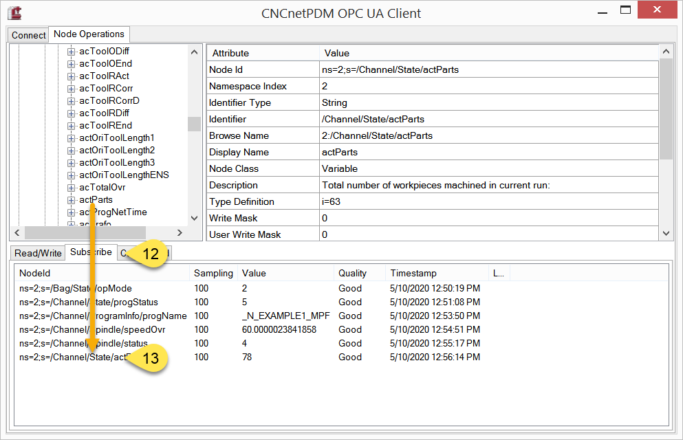 Monitor OPC UA server items