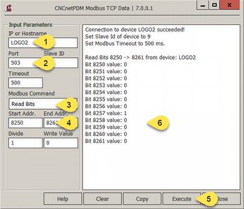 Output of ModbusGui (Read Bits)
