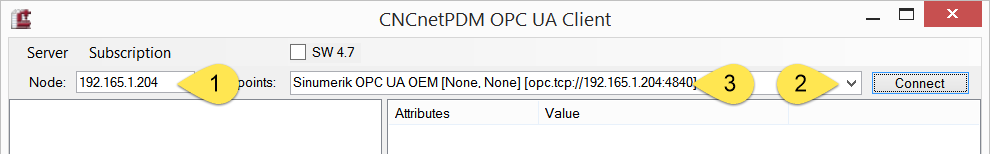 Connect CNCnetPDM OPC UA Client