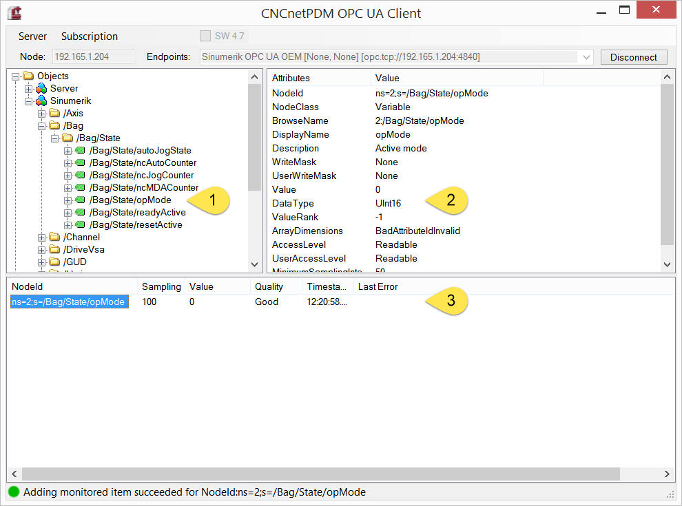 CNCnetPDM OPC UA Client