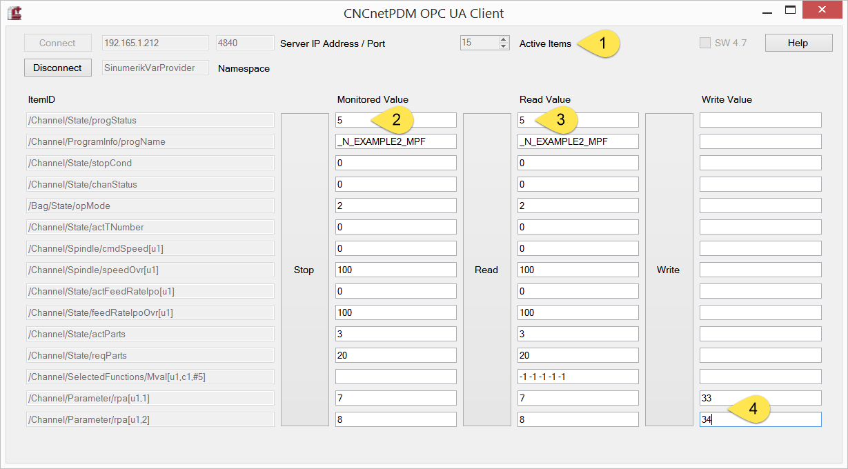 CNCnetPDM OPC UA Simple Client