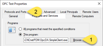 Setup firewall inbound rule for CNCnetPDM.OpcDA.SimpleClient