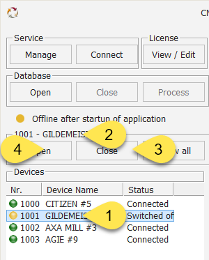 Close / open devices in CNCnetControl