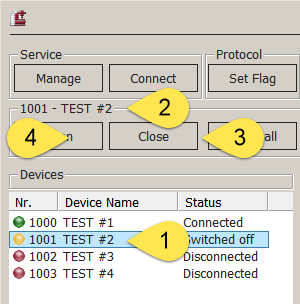 Close / open devices in CNCnetControl
