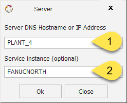 CNCnetControl select server / instance