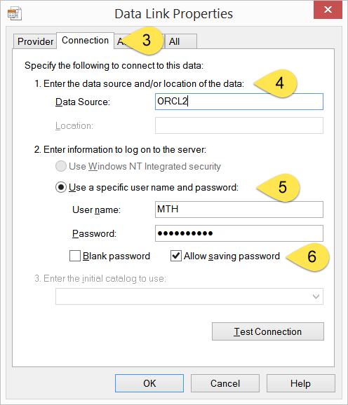 Enter database connection parameters (Oracle)