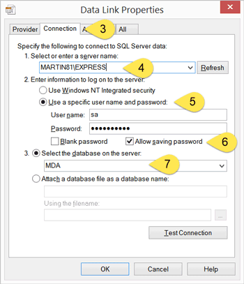 Enter database connection parameters