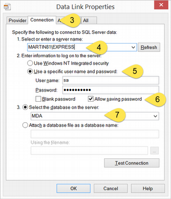 Enter database connection parameters