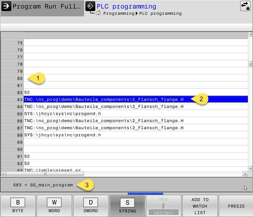Heidenhain PLC String Data Table