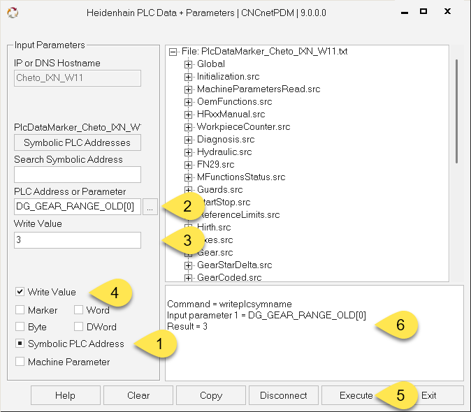 Write Heidenhain PLC data by symbolic address name