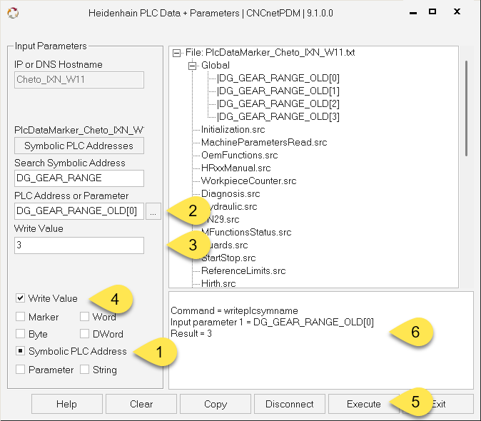 Write Heidenhain PLC data by symbolic address name