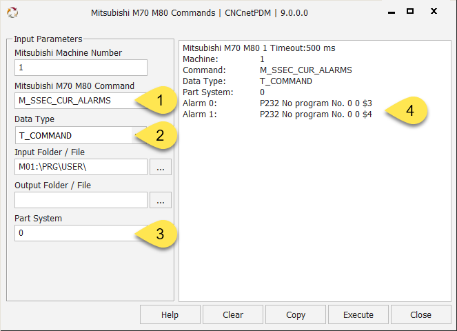 Query active alarms from Mitsubishi CNC